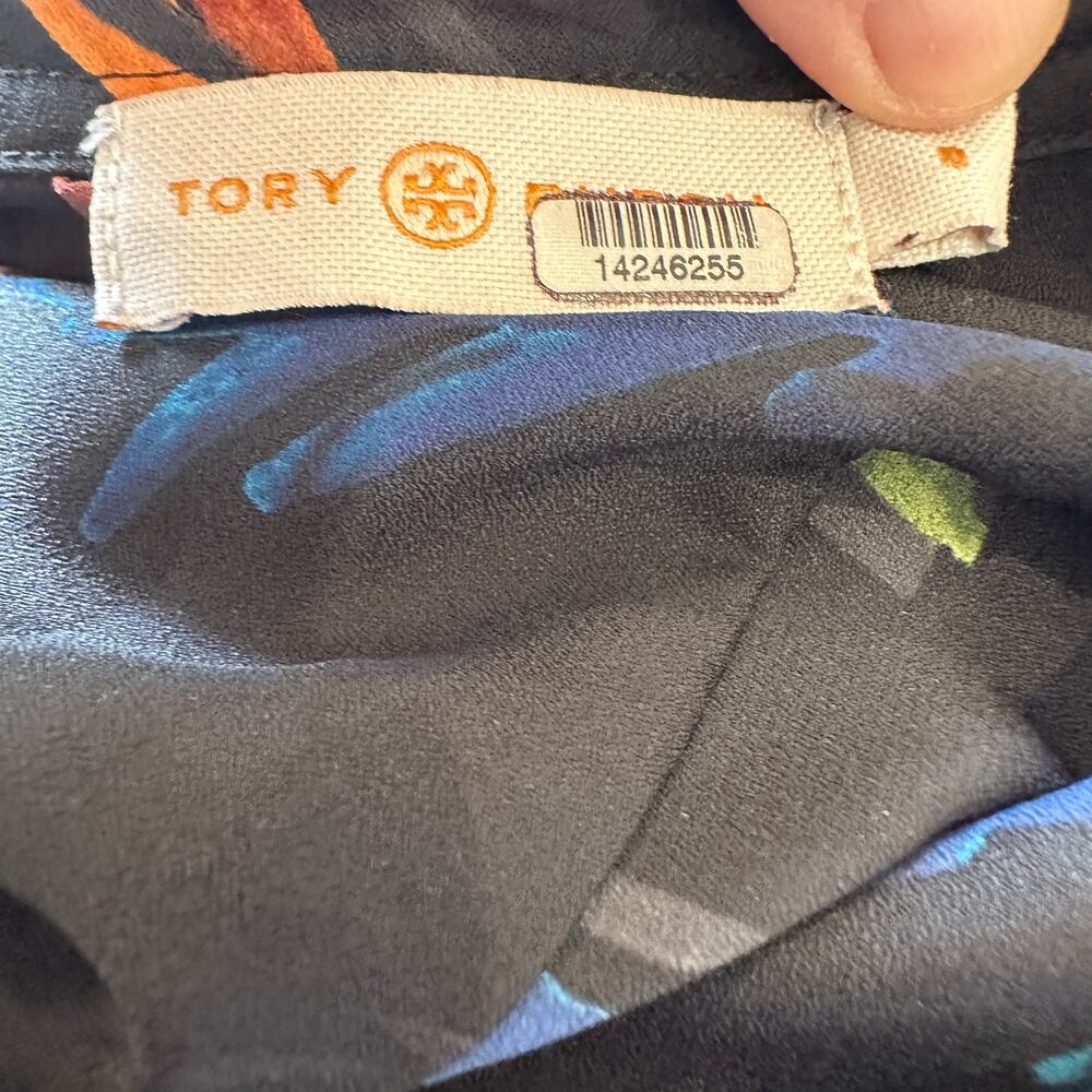 Tory Burch Black Floral Asymmetric Shirt Dress Size 0 Mini Career Designer $498 - Picture 10 of 11